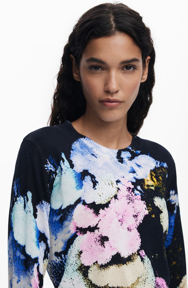 Desigual Abstract Print Crewneck Sweater, Alternate, color, Blue