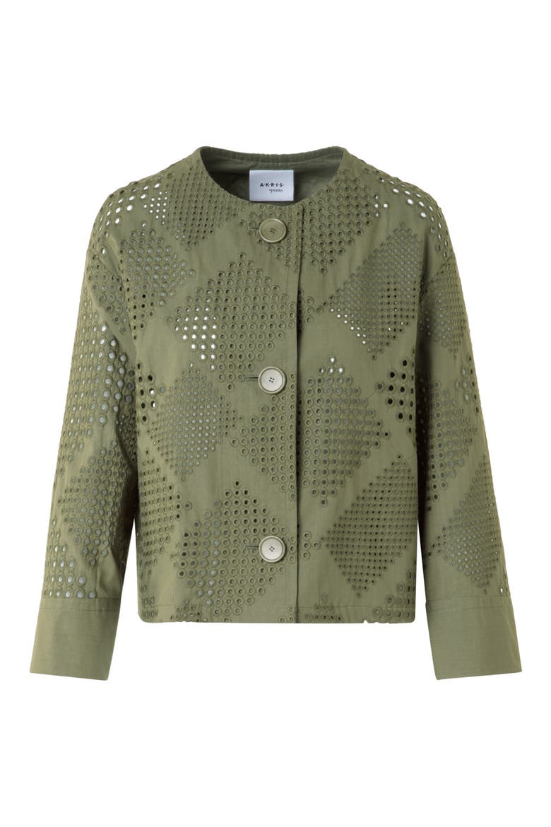 Diamond Cotton Eyelet Crop Jacket, Alternate, color, KHAKI