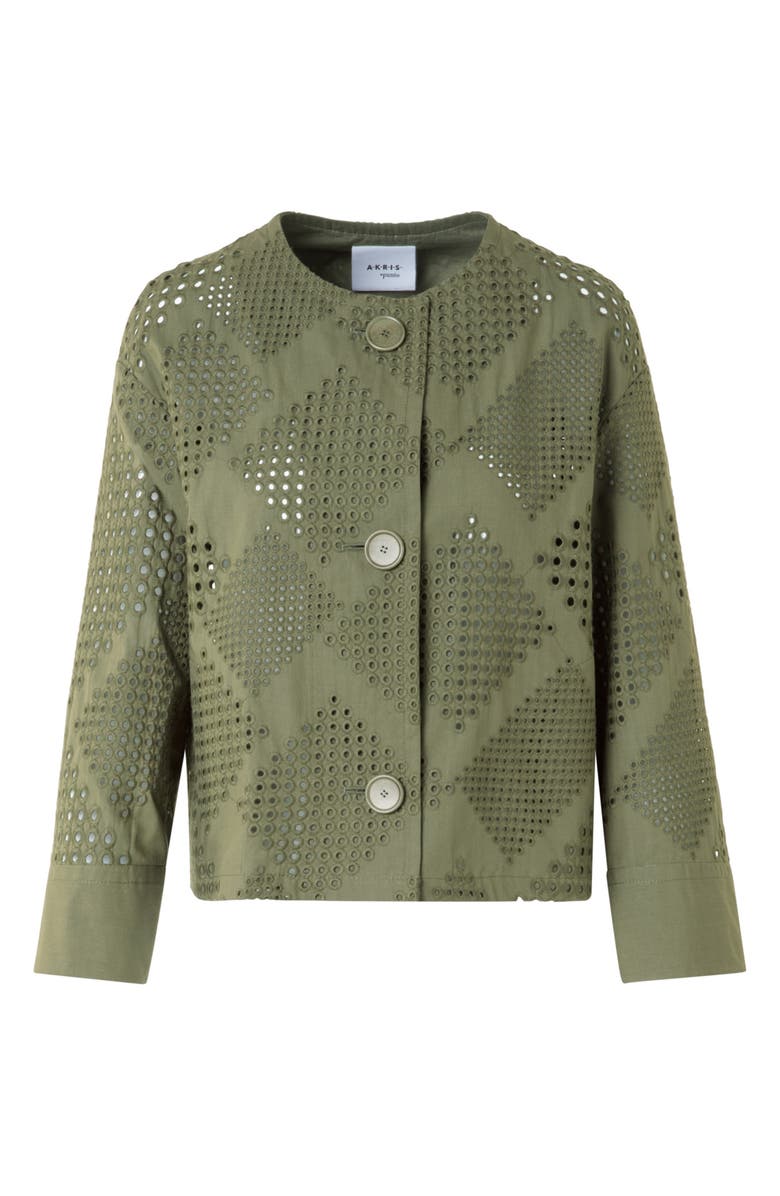 Akris punto Diamond Cotton Eyelet Crop Jacket, Alternate, color, Khaki