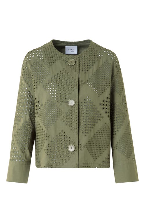 Akris Punto Boxy Diamond Eyelet Cotton Poplin Jacket In Green