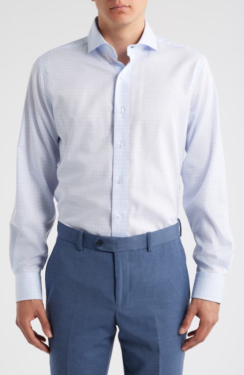 Trim Fit Check Cotton Dress Shirt (Regular, Big & Tall)