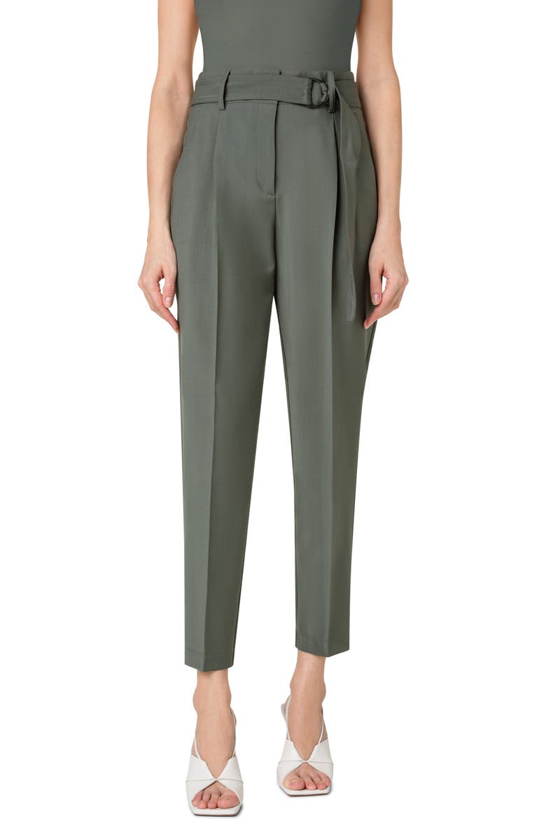 Akris punto Fred Belted Stretch Virgin Wool Trousers, Main, color, 