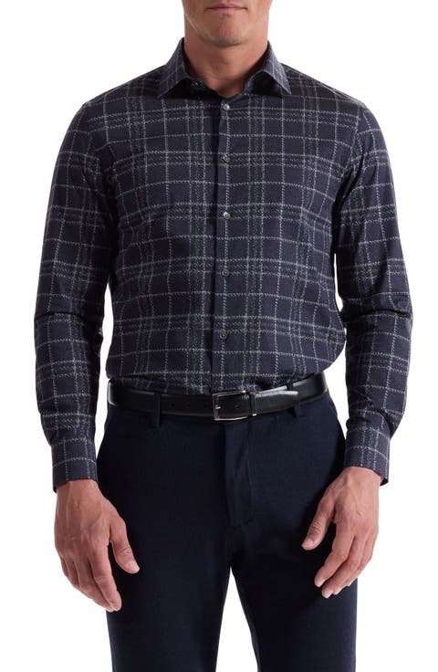Julian Shaped Fit Plaid Stretch Cotton Button-Up Shirt