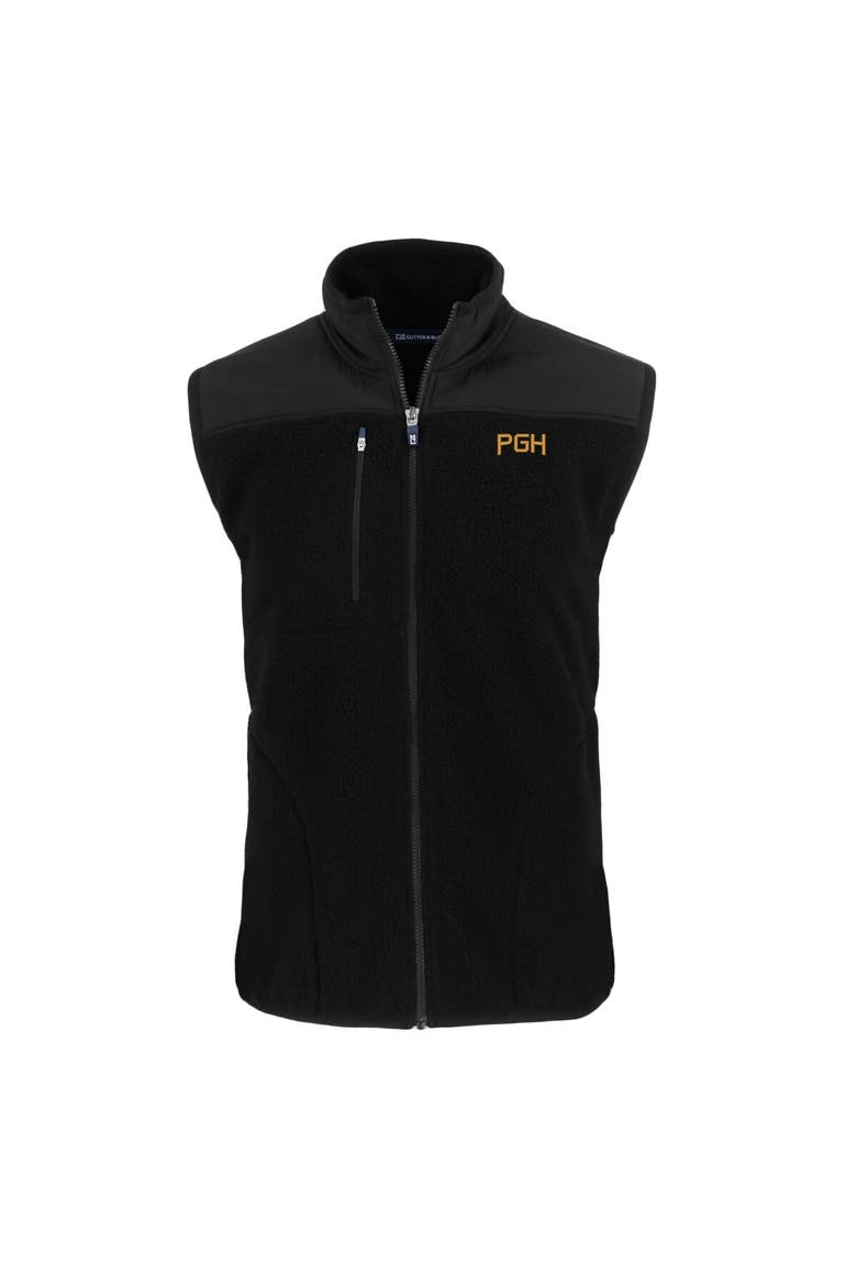 Men's Cutter & Buck Black Pittsburgh Pirates City Connect Cascade Eco Sherpa Fleece Full-Zip Vest, Alternate, color, Black