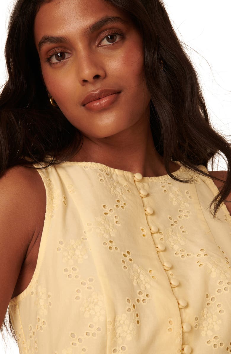 Nobody's Child Claudia Drop Waist Organic Cotton Broderie Anglaise Minidress, Alternate, color, Yellow