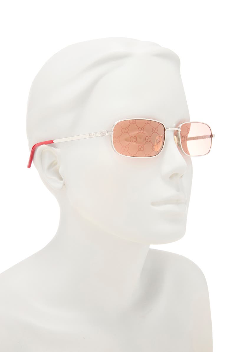 Gucci 57mm Rectangular Sunglasses, Alternate, color, Silver Silver Red