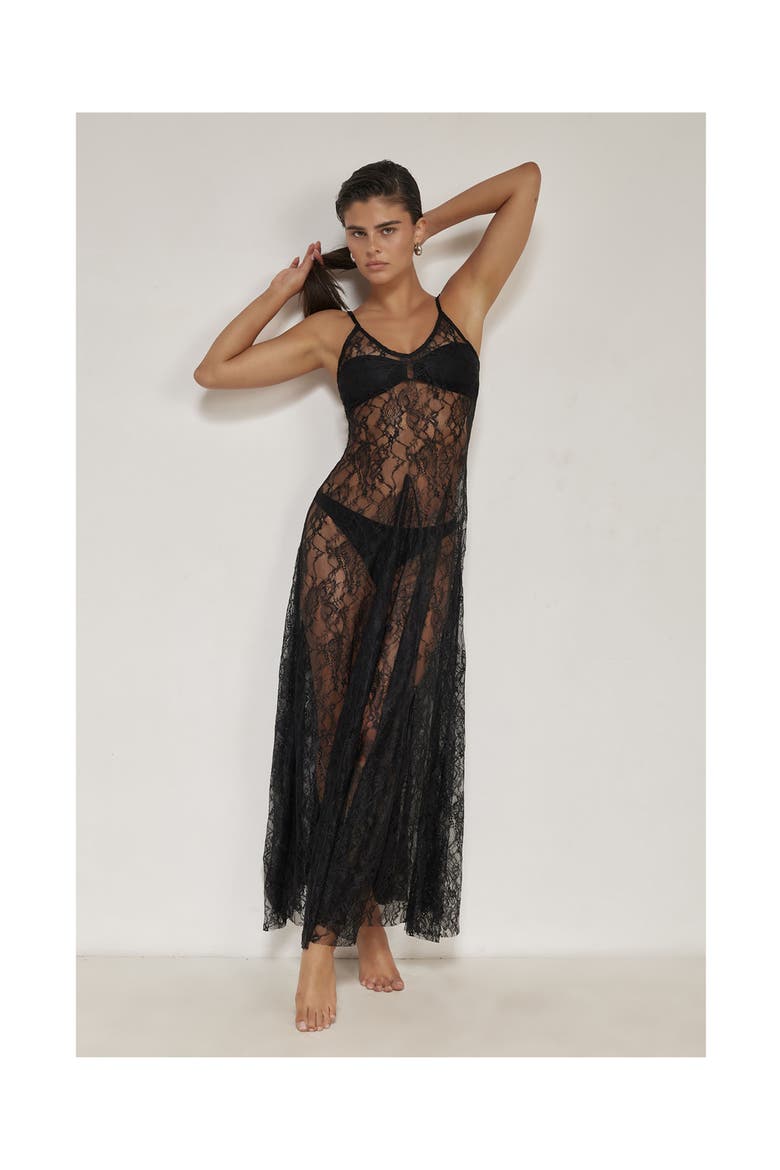 Lady Lace V-Neck Dress, Alternate, color, Black