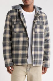 Levi's Plaid Faux Shearling Lined Jersey Hood Shirt Jacket