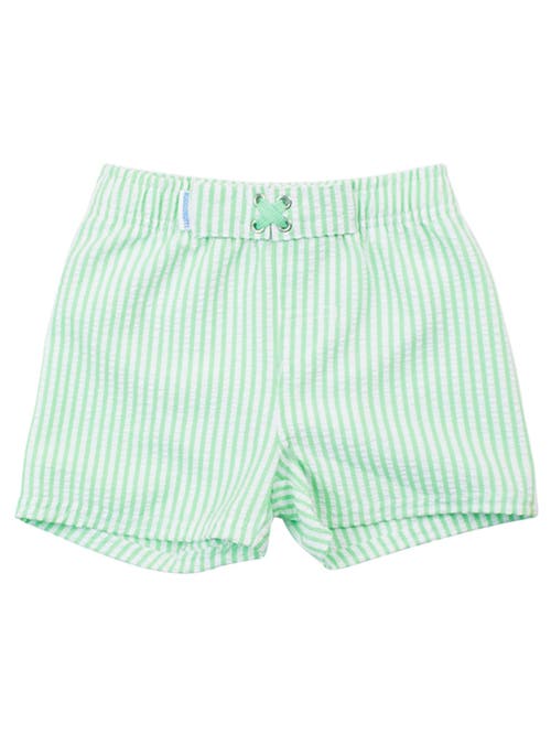 RuggedButts Baby Boys UPF50+ Swim Trunks in Spring Green Seersucker  product