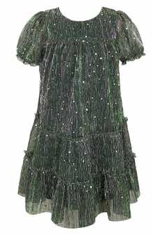 Zunie Kids' Plissé Metallic Babydoll Dress
