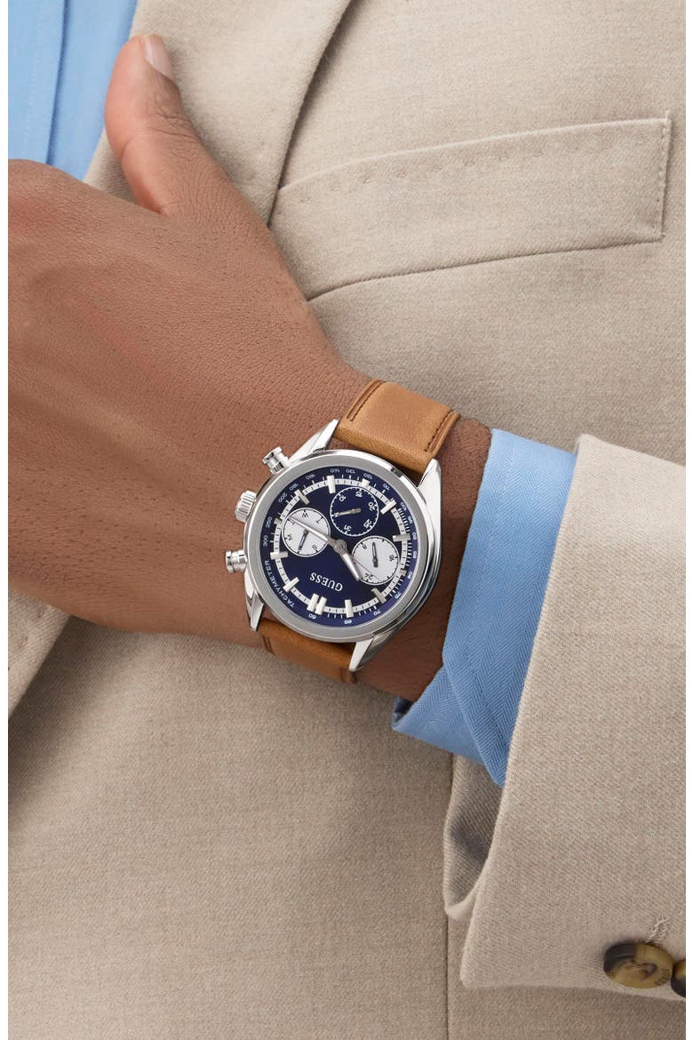 Dawson Chronograph Leather Strap Watch, 44mm, Alternate, color, BROWN