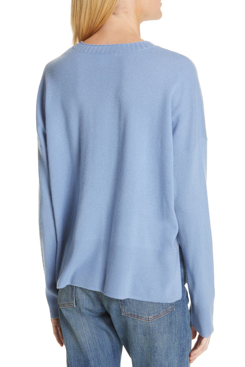 Side Vent Silk & Cashmere Crewneck Sweater, Alternate, color, BLUE RIVIERA