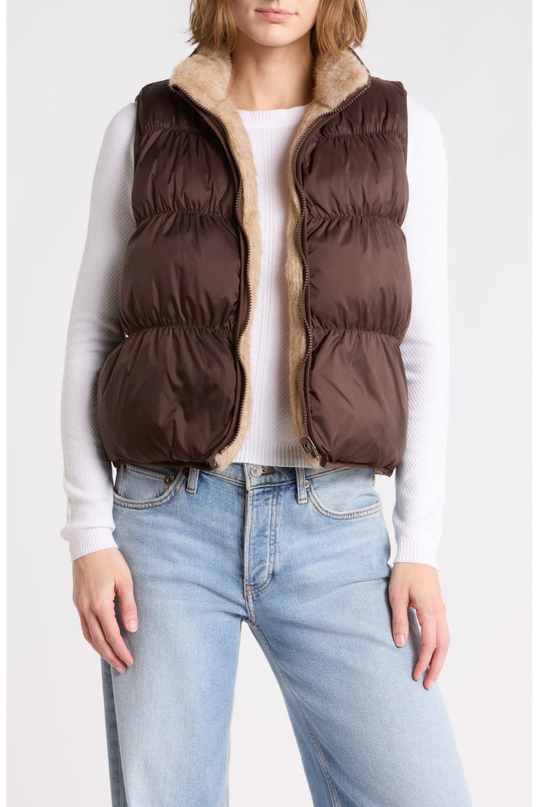 Reversible Faux Fur Vest, Alternate, color, DARK ESPRESSO