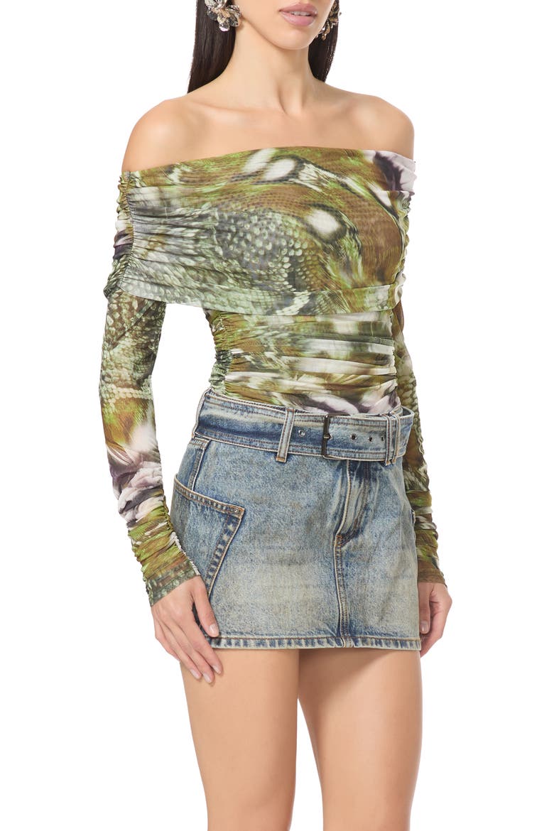 Coyle Off the Shoulder Ruched Top, Main, color, MIXED SNAKE SWIRL