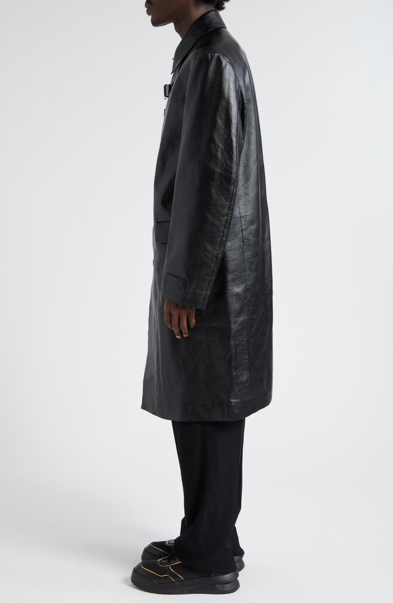 Versace Strap Detail Calfskin Leather Coat, Alternate, color,