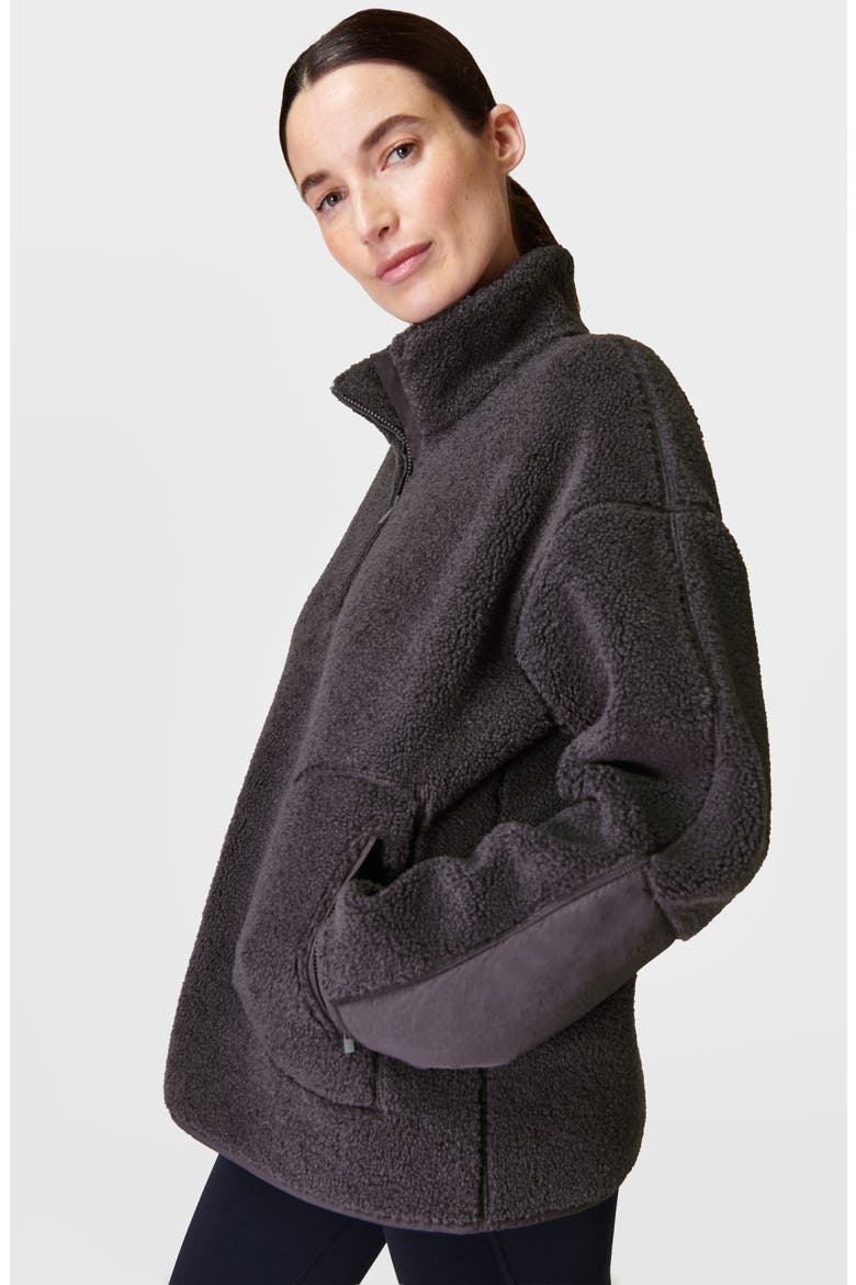 Oversize Fleece Half Zip Top, Alternate, color, URBAN GREY