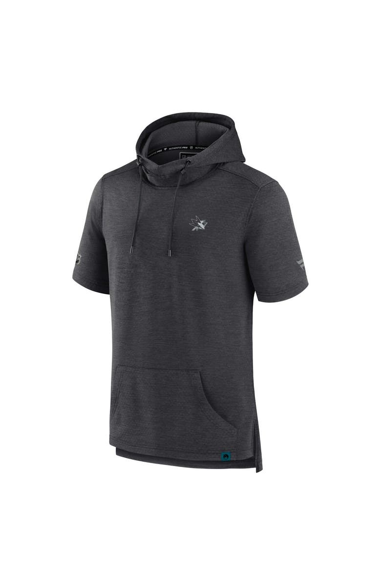 FANATICS Men's Fanatics Branded  Heather Charcoal San Jose Sharks Authentic Pro Short Sleeve Pullover Hoodie, Alternate, color, 