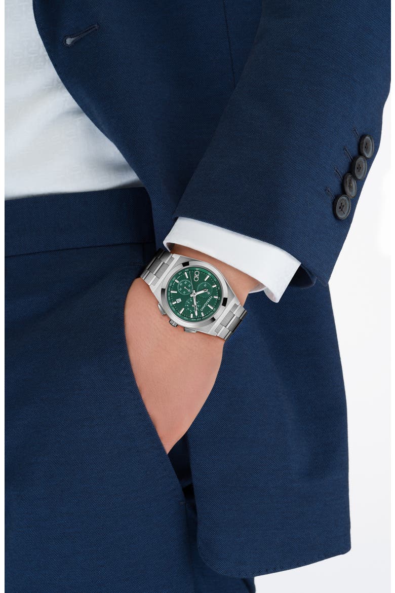 Vega Upper East Two-Tone Bracelet Chronograph Watch, 42mm, Alternate, color, STAINLESS STEEL GREEN