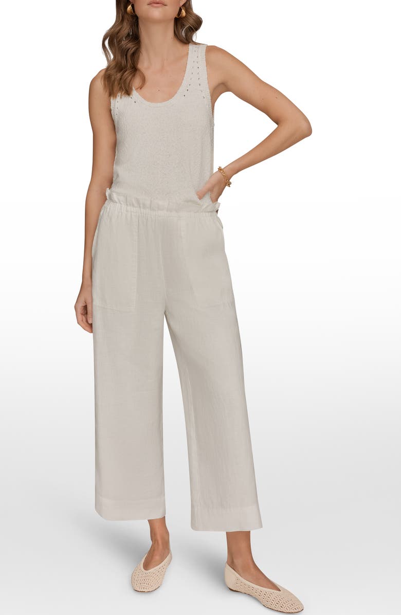 Donna Karan New York Paperbag Waist Linen Pants, Alternate, color, Cream