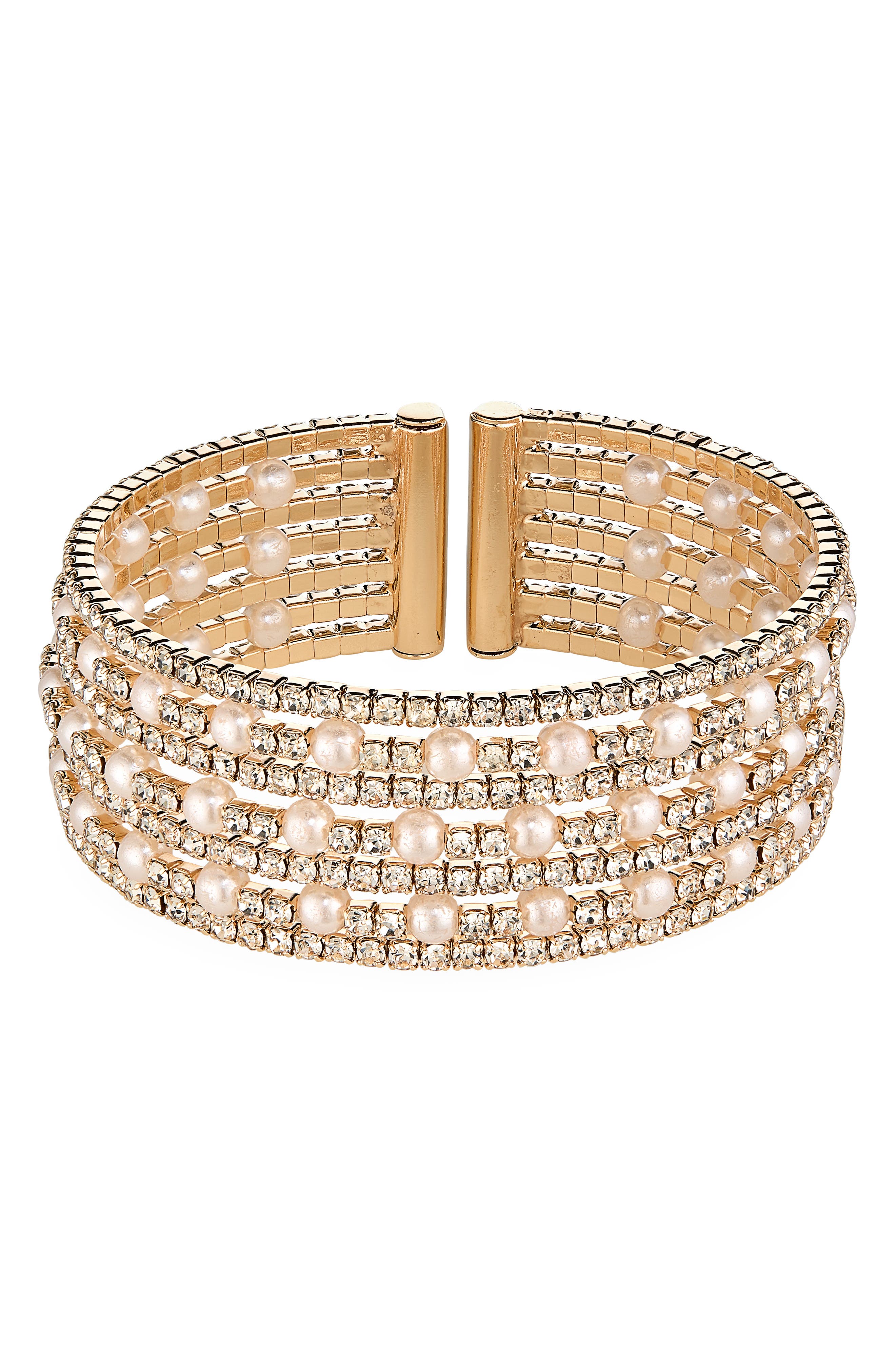 Cara Crystal & Faux Pearl Cuff Bracelet