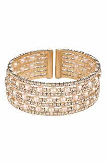 Cara Crystal & Faux Pearl Cuff Bracelet