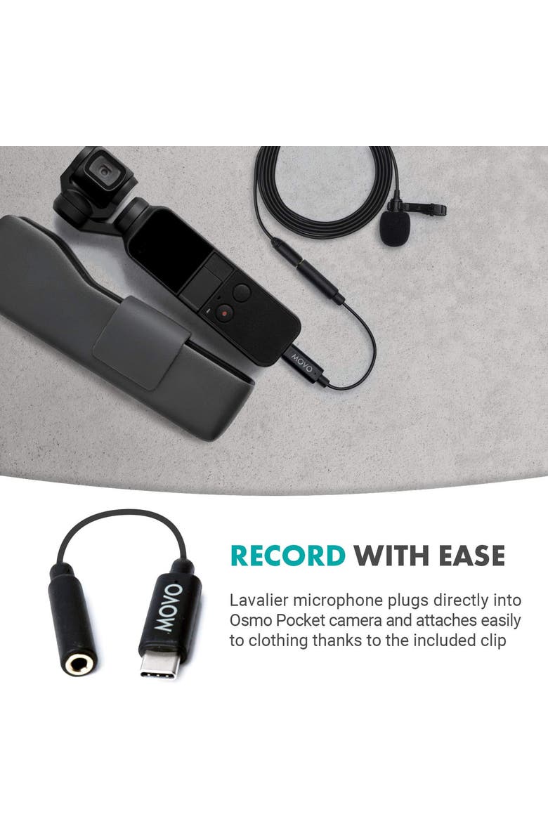 MOVO DM1P Omnidirectional Lavalier Microphone Compatible with The DJI OSMO Pocket - Lapel Mic, Great Interview Microphone for Recording, Alternate, color, Black
