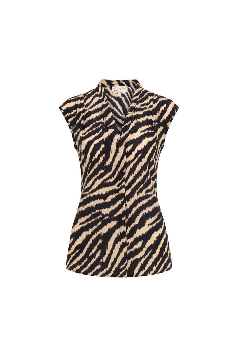 Sleevelless V-Neck Top With Zebra Print, Main, color, Black/Sand