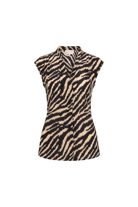 Sleevelless V-Neck Top With Zebra Print