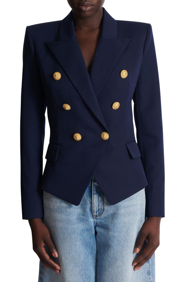 Balmain Fitted Wool 6-Button Jacket, Alternate, color, Navy