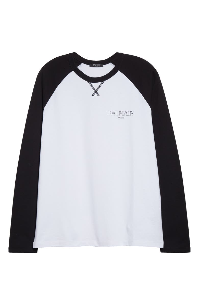 Balmain Lips Print Logo Raglan Sleeve Organic Cotton T-Shirt, Alternate, color, 