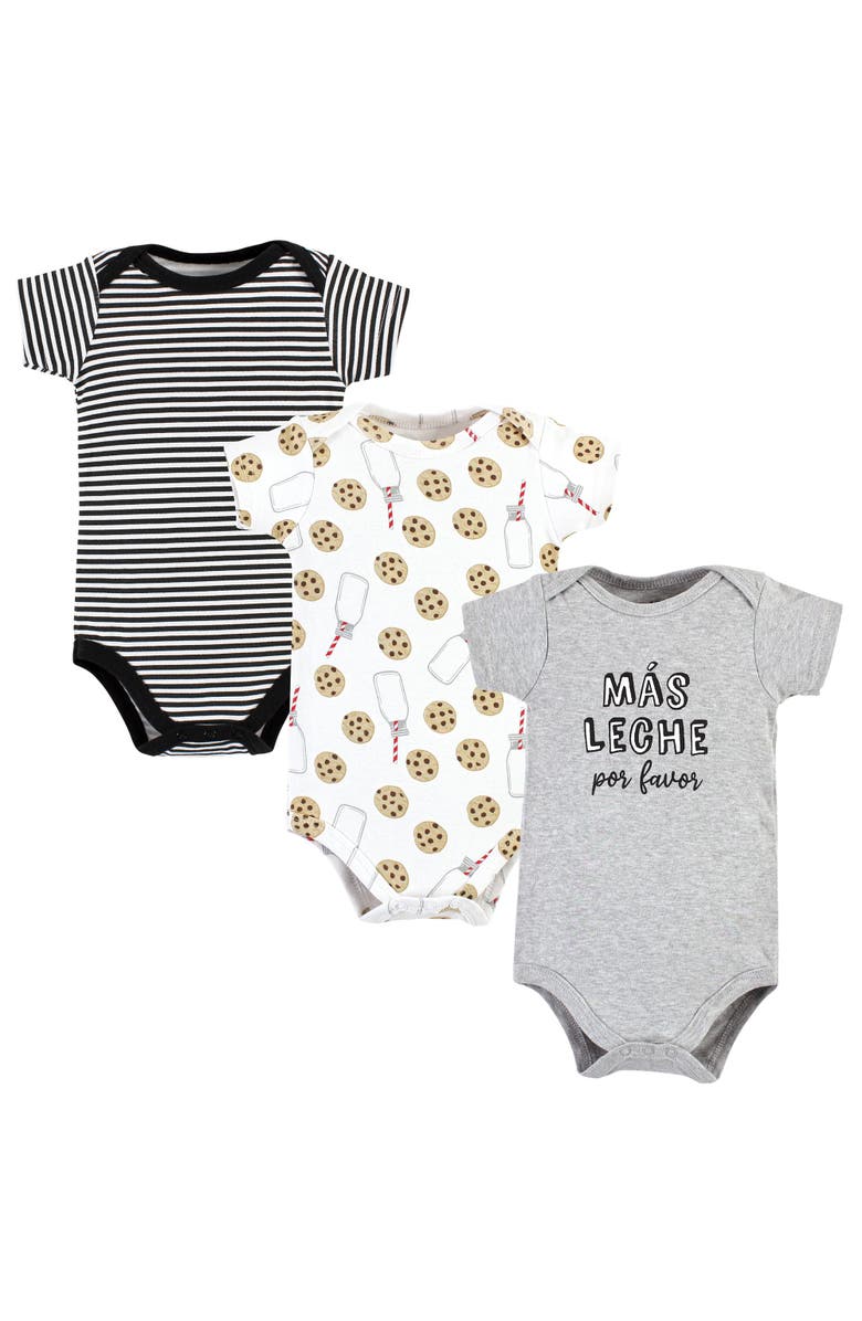 Hudson Baby Soft Cotton Bodysuit Triple Pack, Main, color, Leche Por Favor