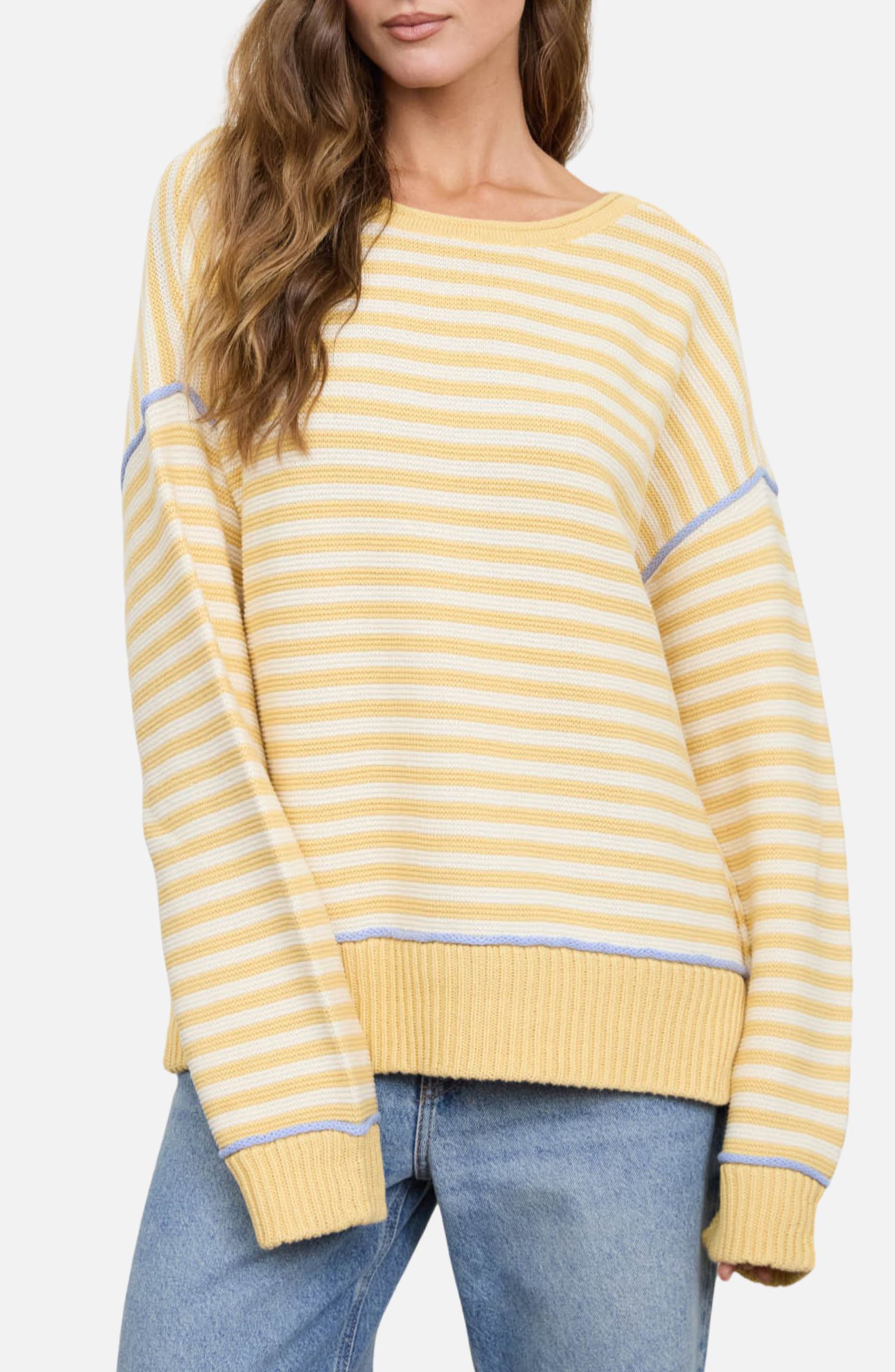 Stripe Raw Edge Cotton Sweater
