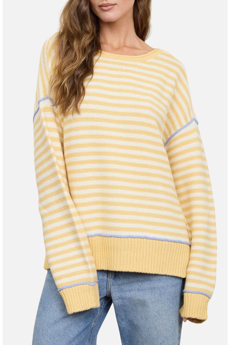 Stripe Raw Edge Cotton Sweater, Main, color, YELLOW