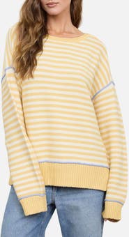 Blu Pepper Stripe Raw Edge Cotton Sweater
