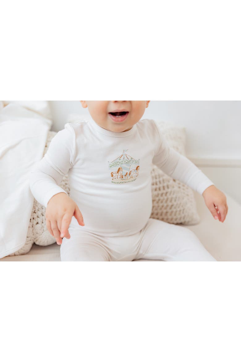 Carousel Print Romper with Hat, Alternate, color, Off White