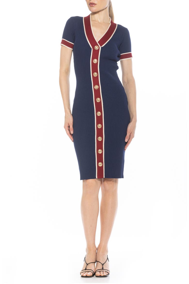 Otto V-neck Short Sleeve Ribbed Sweater Dress, Main, color, NAVY