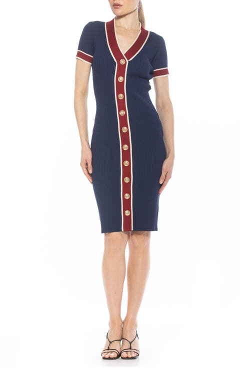 Otto V-neck Short Sleeve Ribbed Sweater Dress