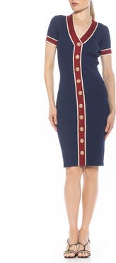 Alexia Admor Otto V-neck Short Sleeve Ribbed Sweater Dress