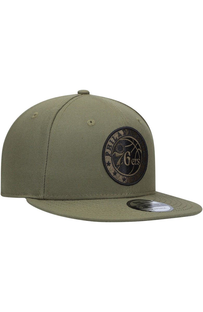 New Era Men's New Era Olive Philadelphia 76ers 9FIFTY Snapback Hat, Alternate, color, 