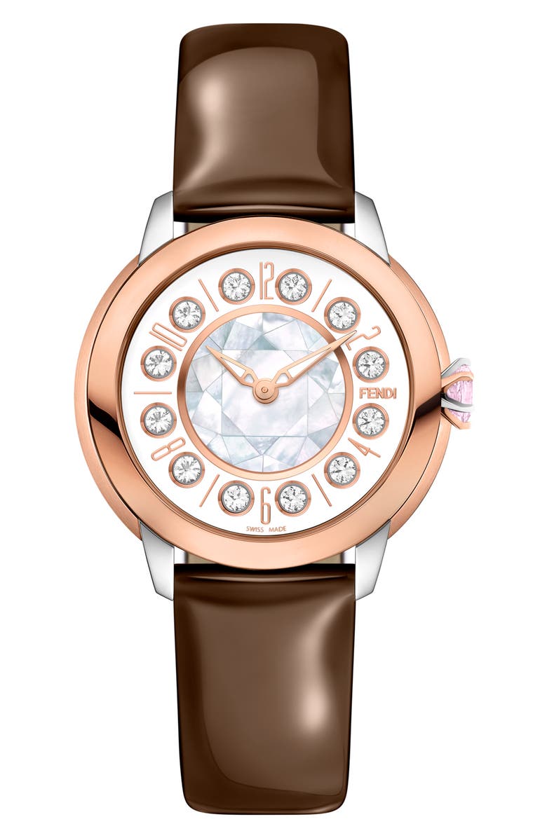 Fendi IShine Leather Strap Watch, 38mm, Main, color,