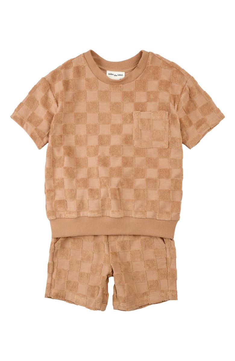 MILES THE LABEL Check Terry Shirt & Shorts Set, Main, color, Camel