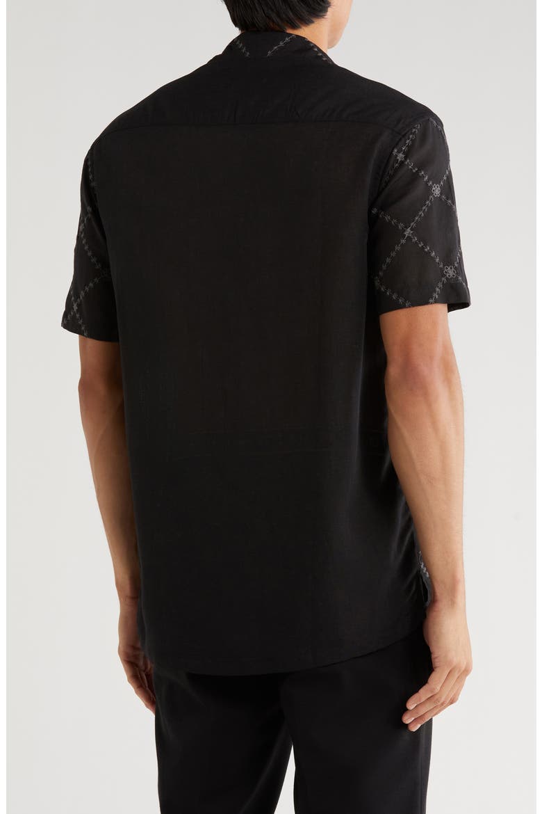 Floral Diamond Embroidered Camp Shirt, Alternate, color, BLACK