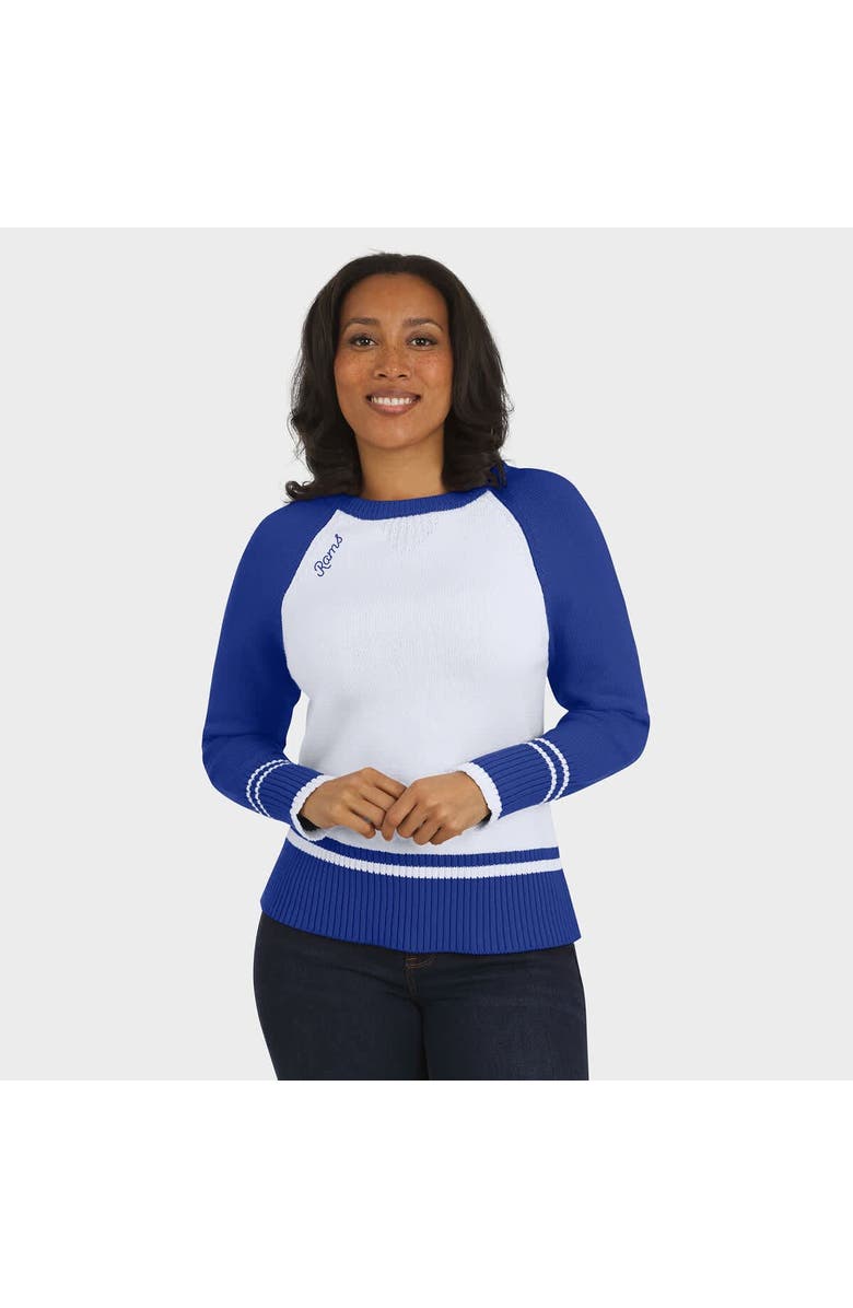 WEAR by Erin Andrews Women's WEAR by Erin Andrews White/Royal Los Angeles Rams Colorblock Raglan Sweater, Main, color, White