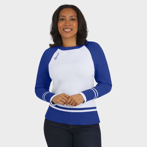 Women's WEAR by Erin Andrews White/Royal Los Angeles Rams Colorblock Raglan Sweater