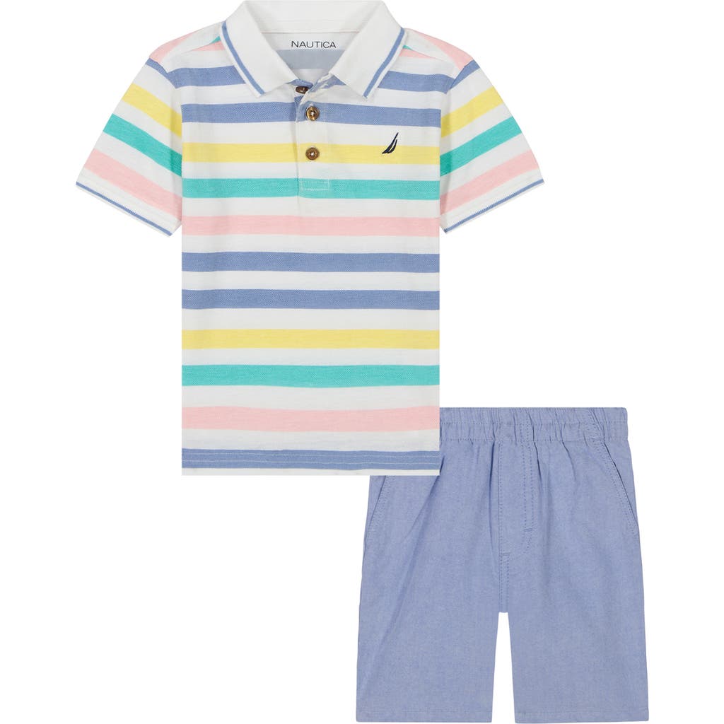 Nautica Stripe Polo & Woven Shorts Set In Blue Multi