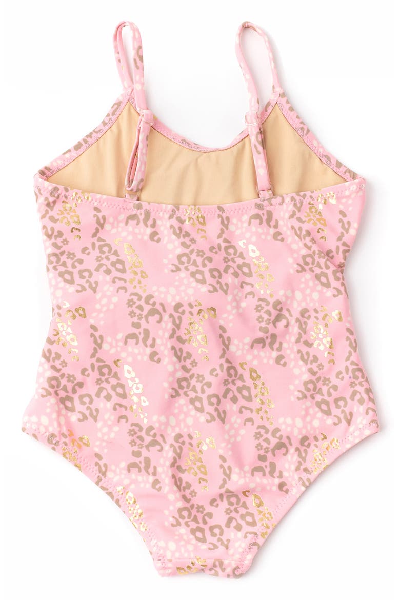 Kids' Leopard Spots Faux Wrap One-Piece Swimsuit, Alternate, color, PINK