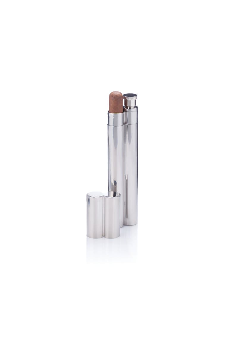 Cigar Holder and Flask in Stainless Steel, Main, color, Silver