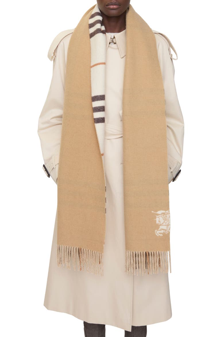 Reversible Check Cashmere Scarf, Alternate, color, PEBBLE WHITE