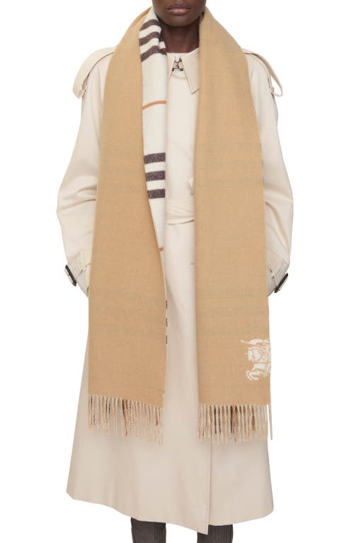 Burberry Wide Reversible Check Cashmere Scarf In Gold