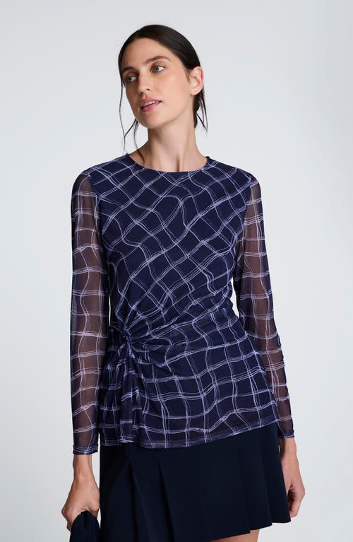 Kenneth Cole Knot Waist Check Top In Blue